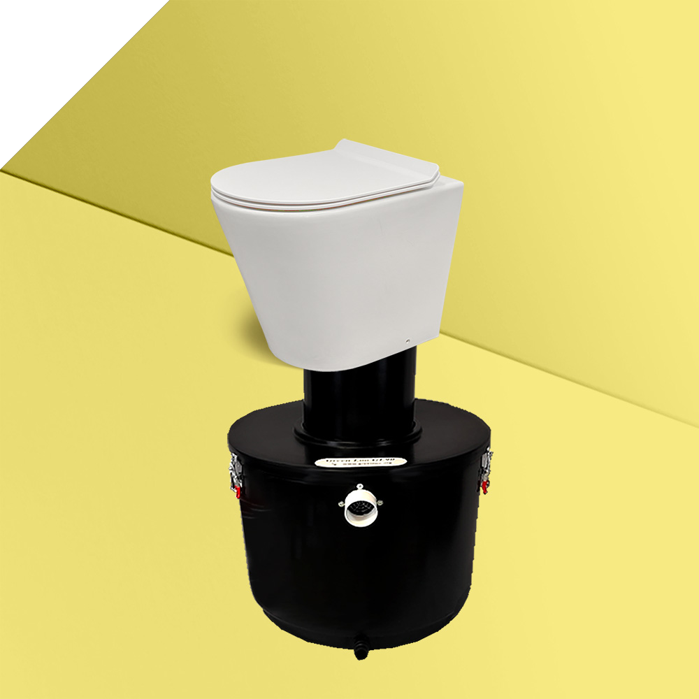 GL 90 Batch Composting Toilet Waterless Toilet Shop Yellow Background Corner cut
