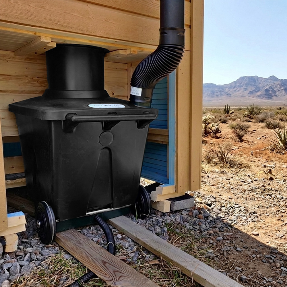 Green Toilet 120 Family installed underneath outhouse seat in desert
