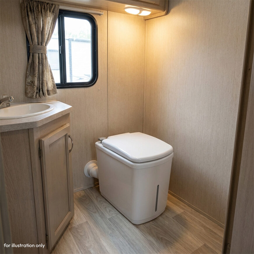 RV Pod urine diverting waterless toilet in an RV