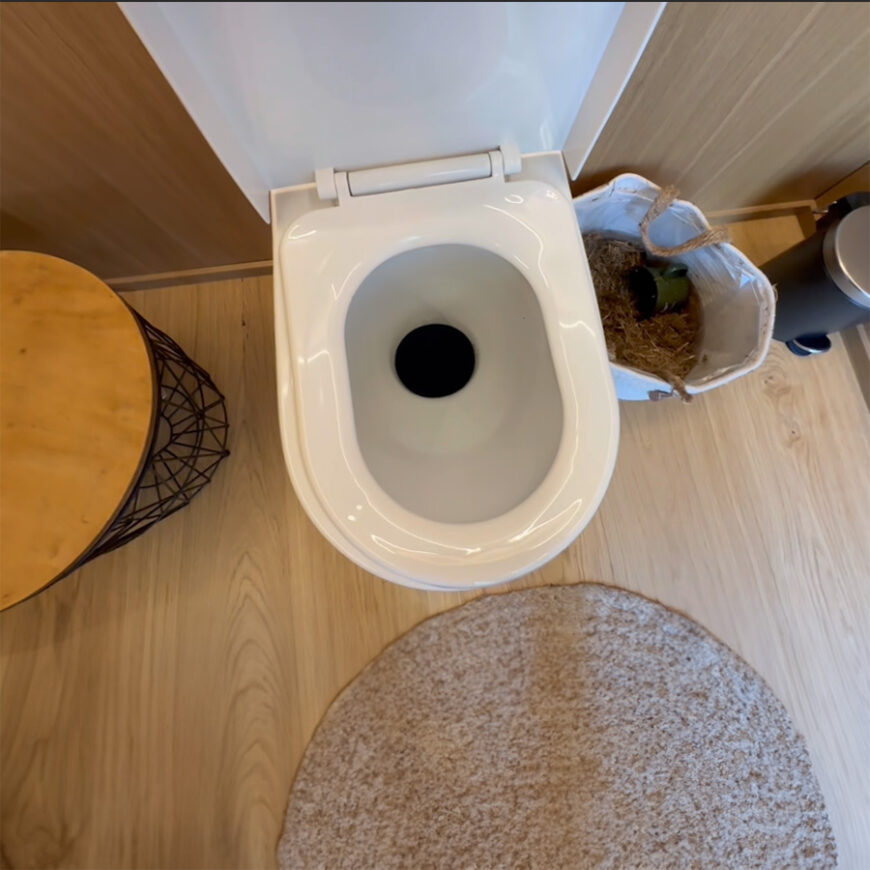 non separating waterless toilet composting toilet pedestal from above