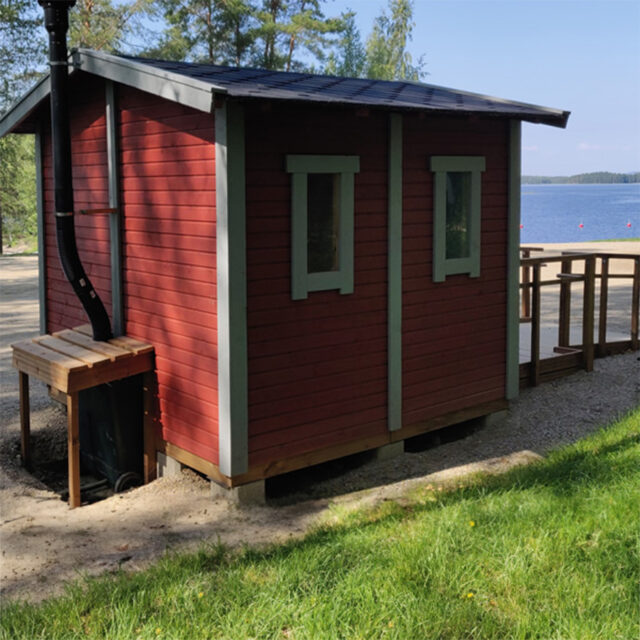 Accessible outhouse on a beach with composting toilet