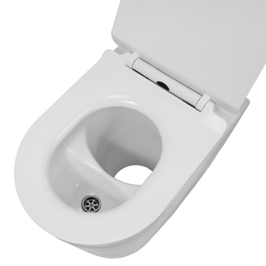 Urine diverting porcelain pedestal seat open