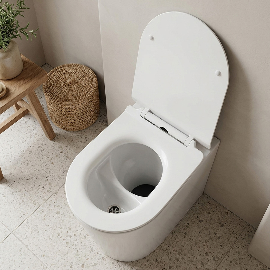 urine separating porcelain toilet pedestal for composting toilet installed