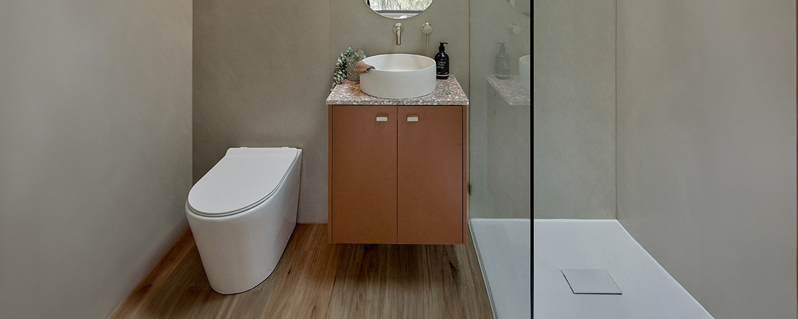 waterless toilet pedestal inside bathroom house