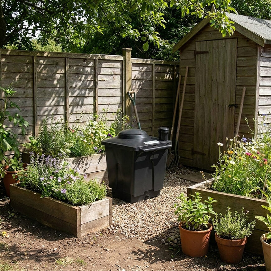 Green Toilet 120 Family black spare container in garden