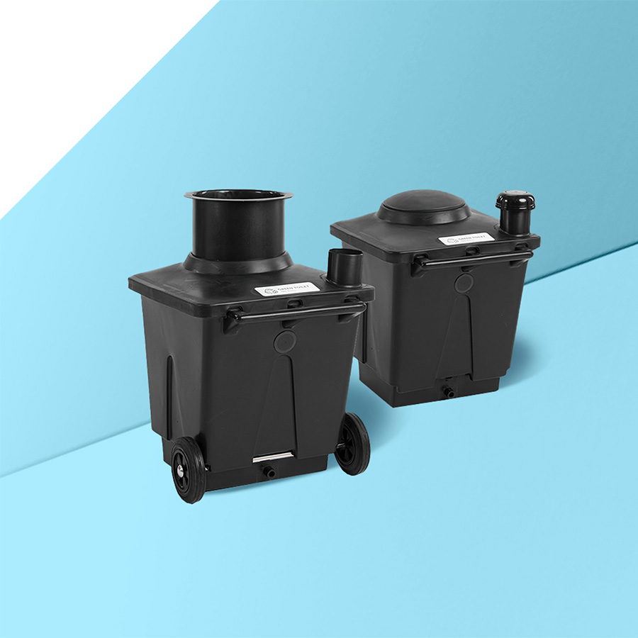 Green Toilet 120 with Spare Container Batch Composting Toilet blue background update black composting bins front page photo