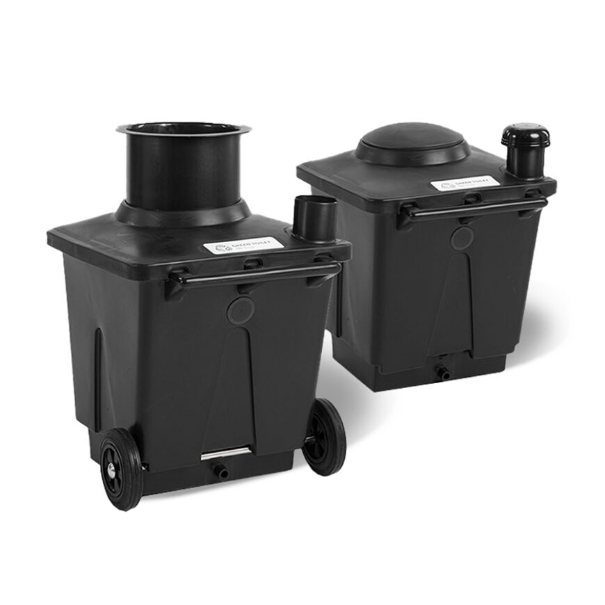 Green Toilet 120 with Spare Container Batch Composting Toilet white background update black composting bins