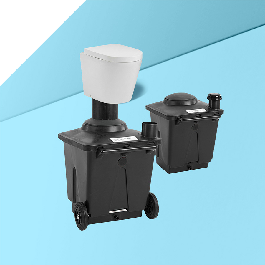 Green Toilet Lux 120 Composting toilet with spare container package black bins updated front page photo
