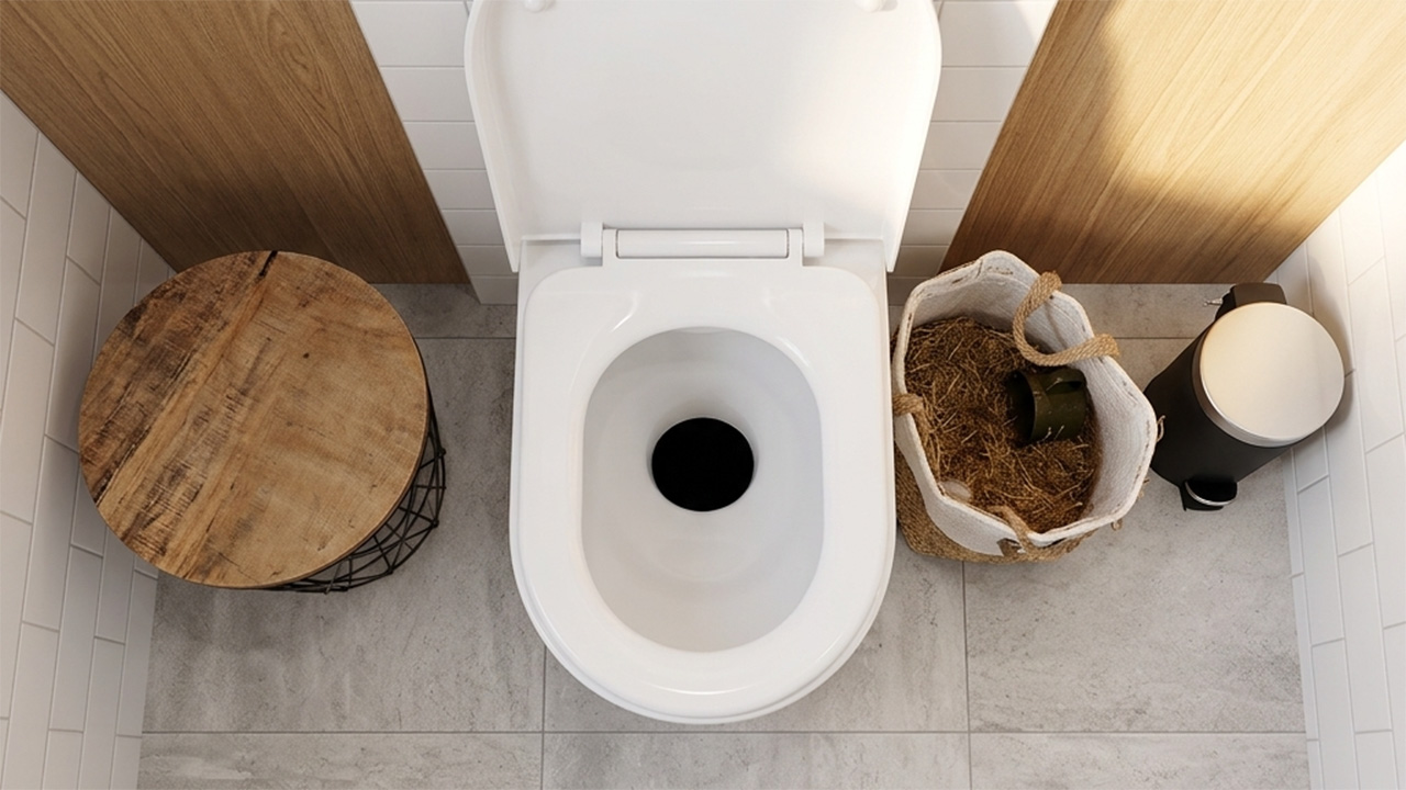 Non diverting porcelain pedestal inside above view in bathroom