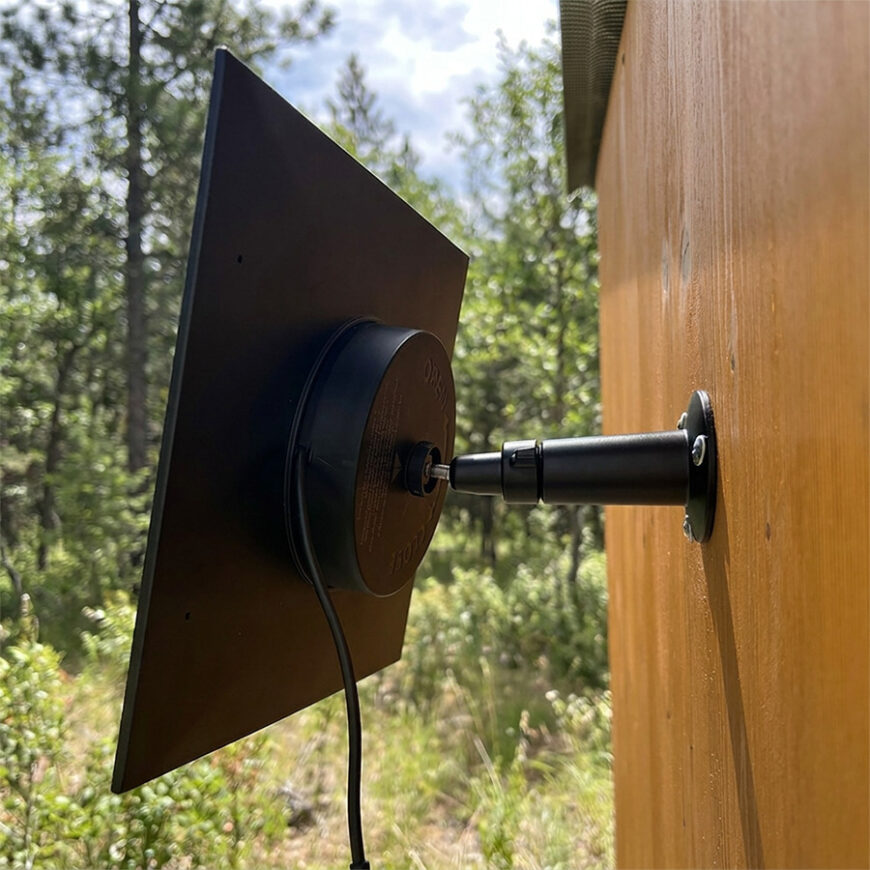 Solar Power Kit with built in battery mounted to wall waterless toilet shop