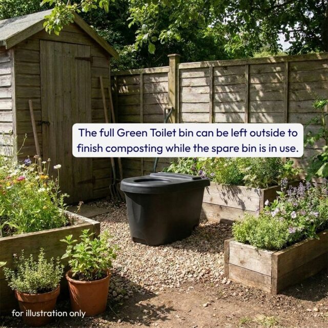 Full Green Toilet bin can be left outside to finish composting while the spare bin is in use